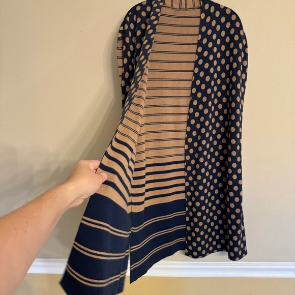 CHICOS Reversible Cardigan Size 3 XL 16 Polka Dot Striped Tan Navy - Picture 10 of 16